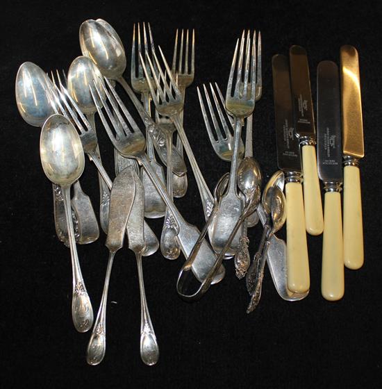 Sundry silver and plated flatware
